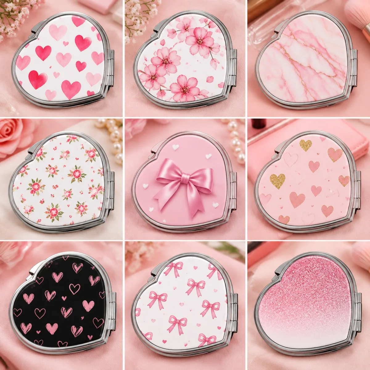 Heart Shape Custom Printing Pocket Mirror | নাম, ছবি ও লোগো প্রিন্ট Personalized Foldable Mirror Gift – Print Zone BD