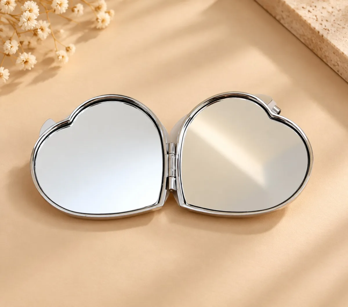 Heart Shape Custom Printing Pocket Mirror | নাম, ছবি ও লোগো প্রিন্ট Personalized Foldable Mirror Gift – Print Zone BD