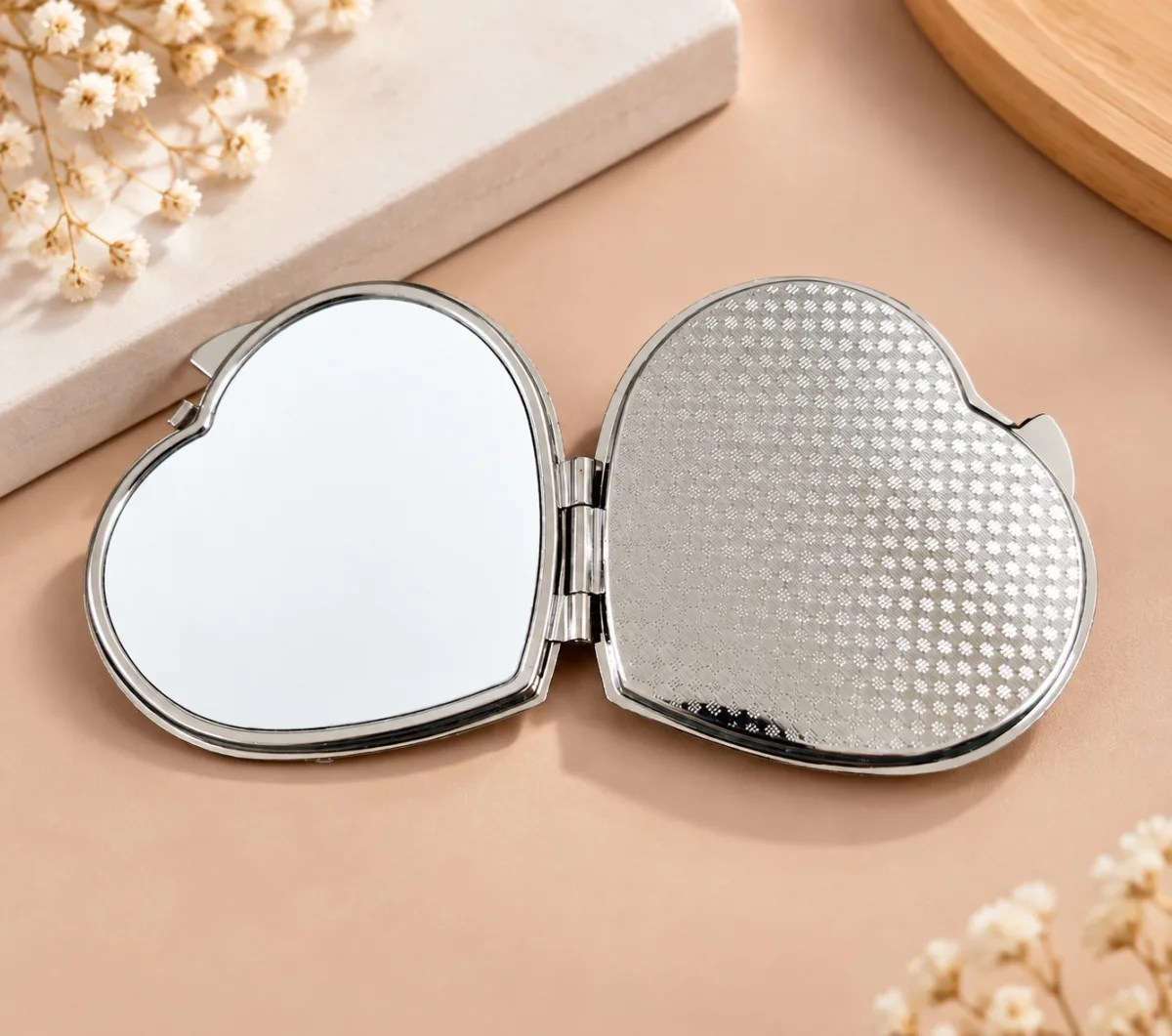 Heart Shape Custom Printing Pocket Mirror | নাম, ছবি ও লোগো প্রিন্ট Personalized Foldable Mirror Gift – Print Zone BD